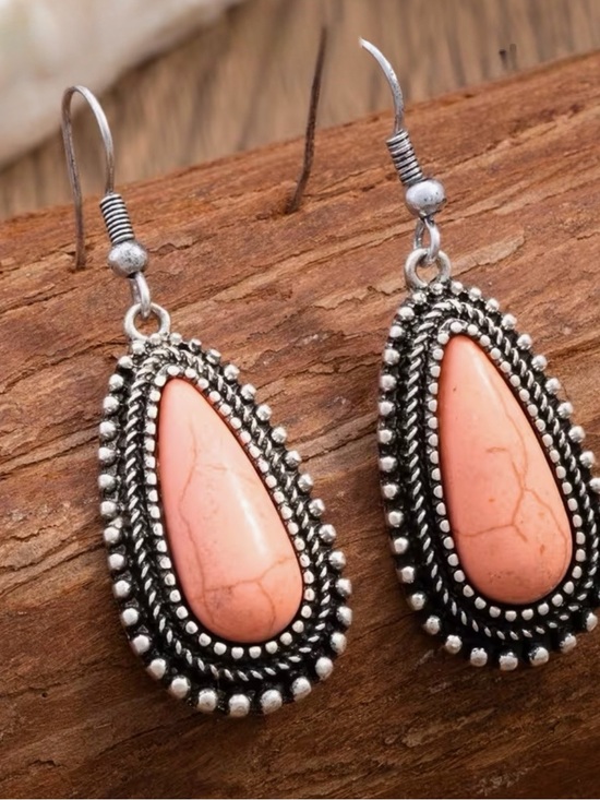 Jewelry - Vintage-Style Western Pink Teardrop Dangle Earrings